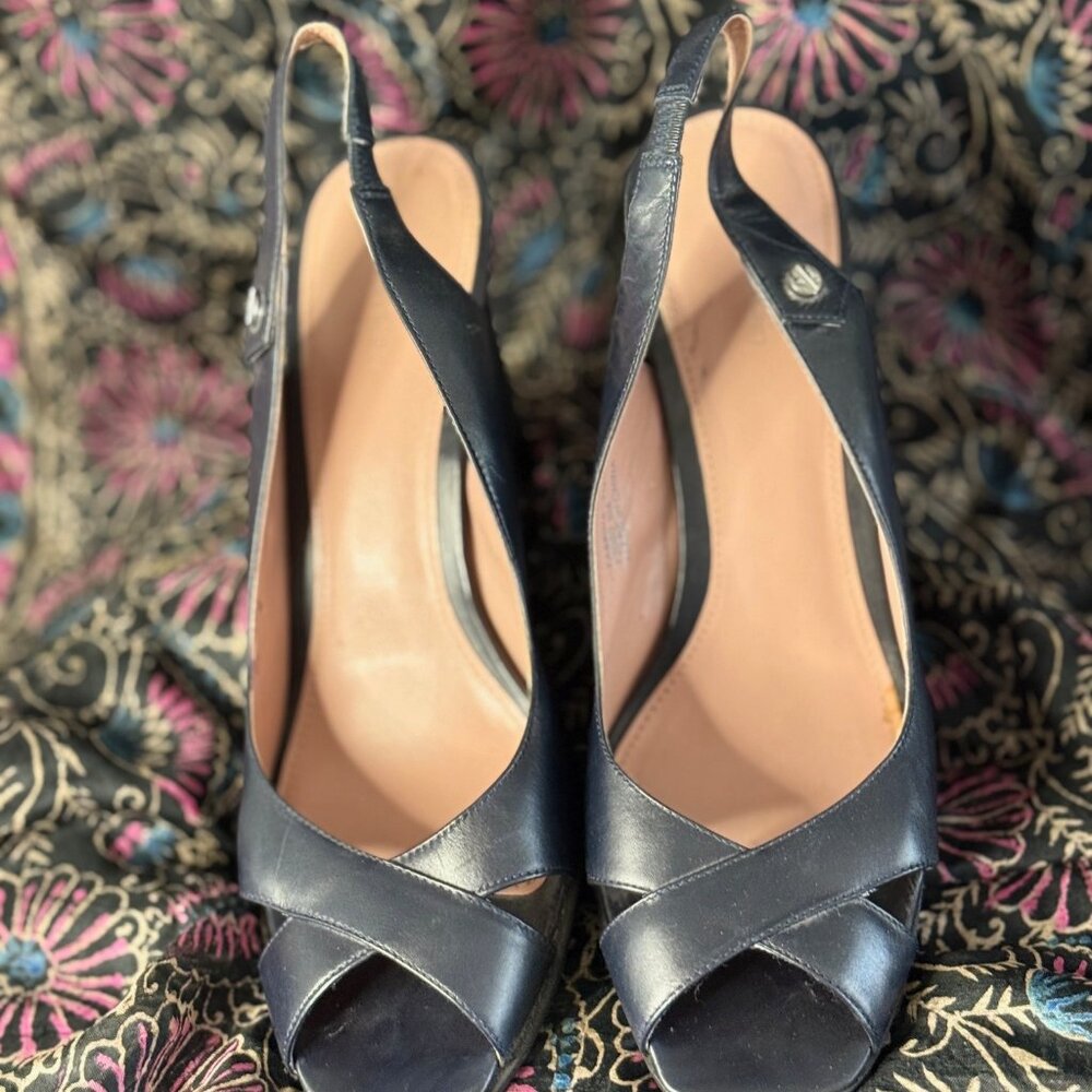 Blue Leather Calvin Klien Peep-toe Slingback